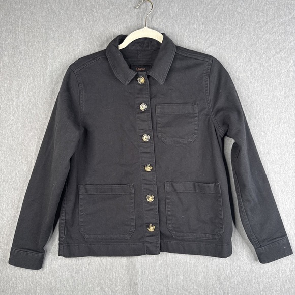 Quince Jackets & Blazers - Quince Stretch Denim Jean Jacket Black Outerwear XS Y2K Grunge Goth Preppy